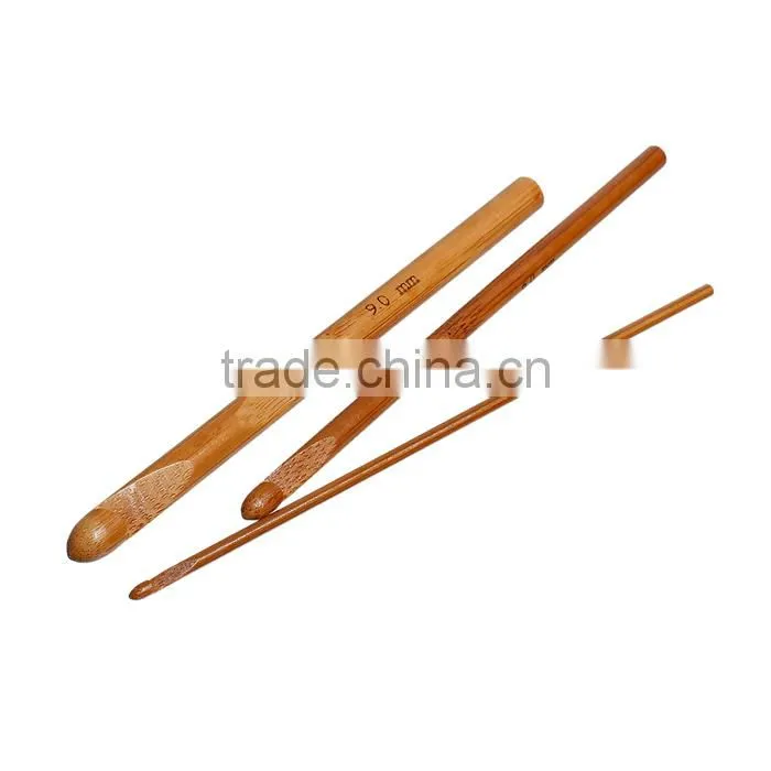 10mm - 3mm Natural Bamboo Single Pointed Afghan Tunisian Crochet Hooks Needles