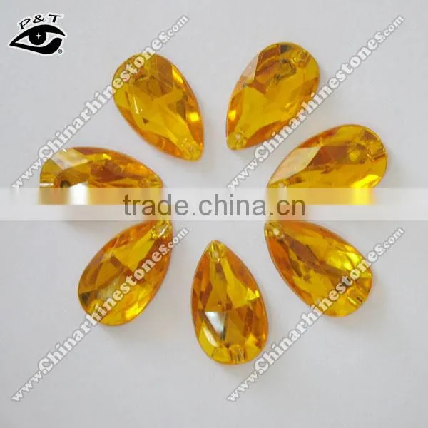 Flat back Tear Drop 17x28mm Lt topaz Gold color Sew on Stone Acrylic Rhinestone for clothing shoes wedding dresses
