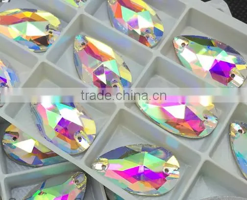 teardrop crystal AB color sew on stones for wedding clothing