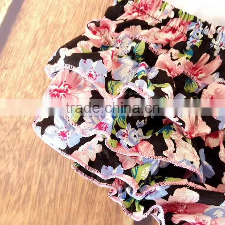 Printing Flower Strap Jumpsuit Infant Ruffles Rompers