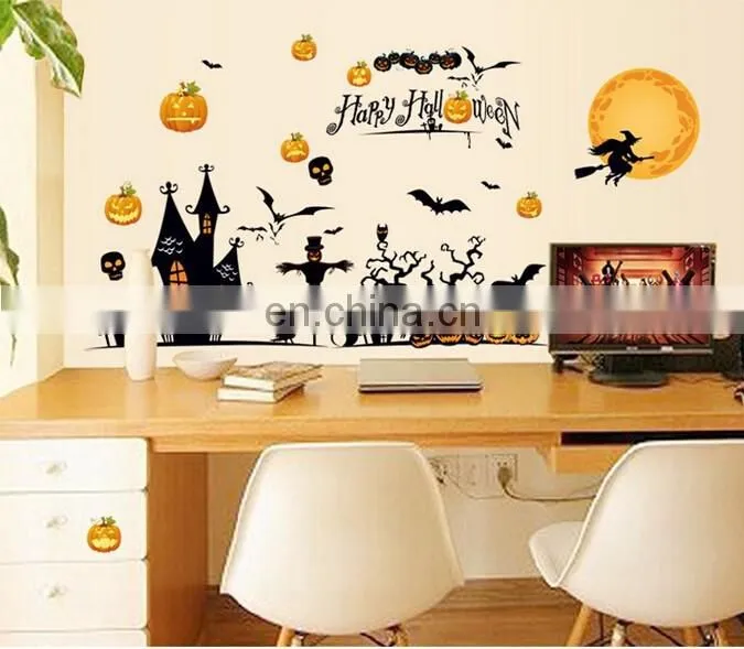 Halloween Theme Castle Pumpkin Bat Window/Wall Sticker Halloween Decoration Home Decoration