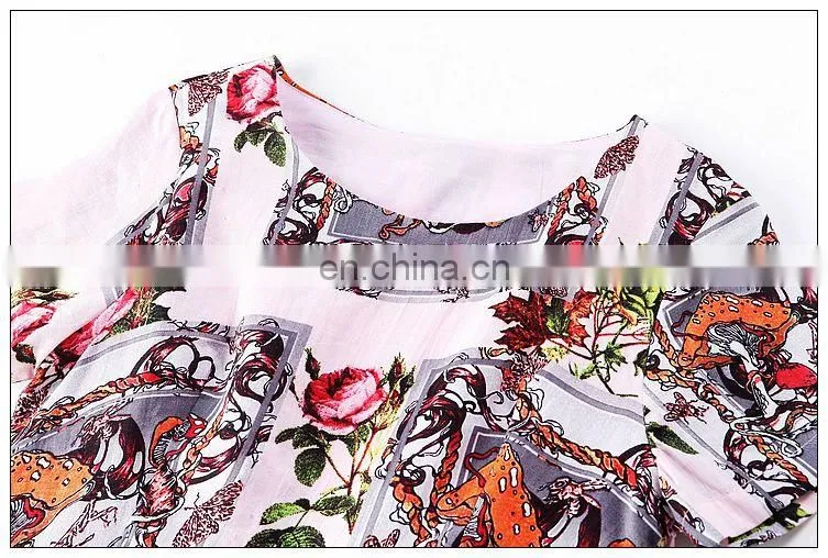 High quality short sleeve rayon cute print dress for 2016 summer