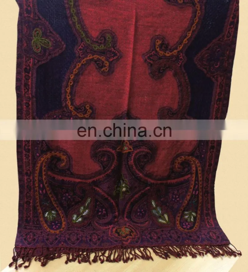 100% Wool jamawar shawl with fancy wool embroidery