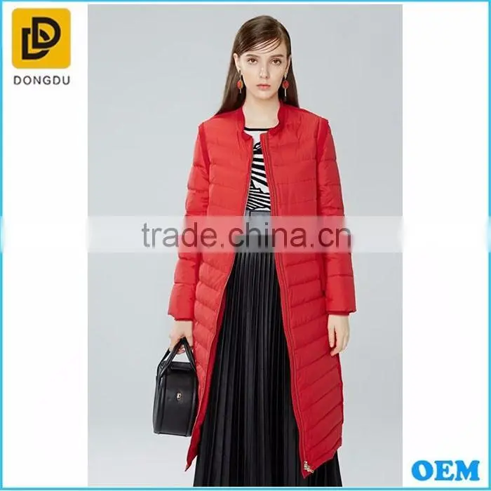 New design red long down jacket from Dongdu clothing factory
