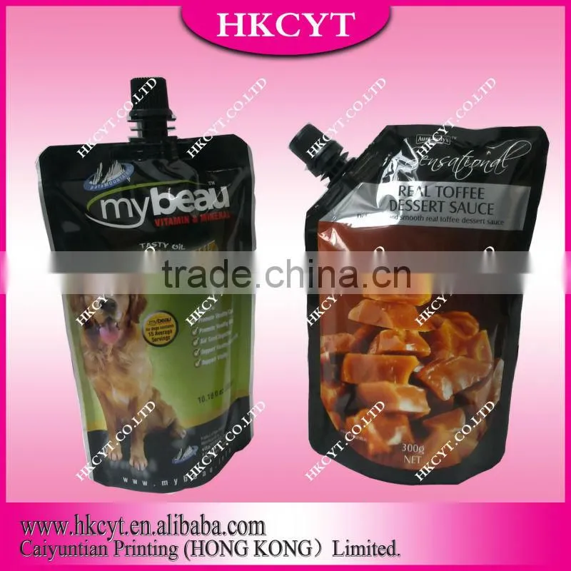 My beau dog&cat food packaging bag for 300ml/Customized food plastic packaging bags/Spout pouch