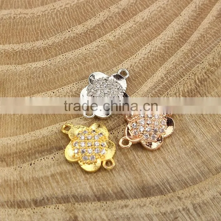 CZ6638 mirco cz pave bracelet flower charm connector,charms for bracelet making