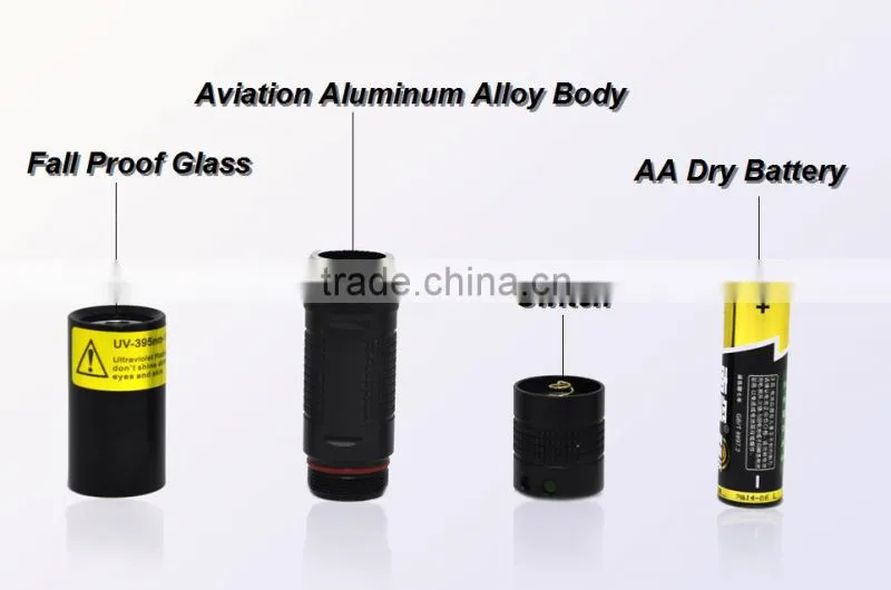 (1500257) Japan Chip Aluminum Alloy Black Light IPX8 LED UV 395NM Torch