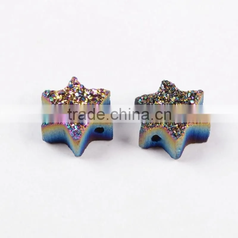 Wholesale mogen david star loose flat agate druzy cabochon beads