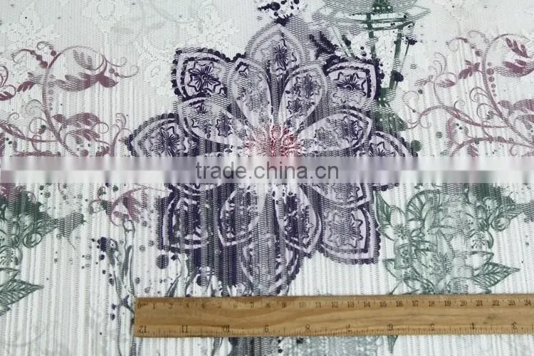 hot selling beautiful big flower pattern customed print knit lace fabric for sale