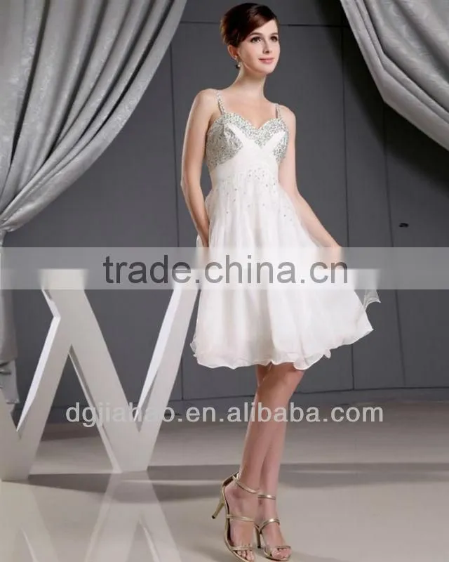 2013 Style Beaded Spaghetti Straps White Cocktail Dress