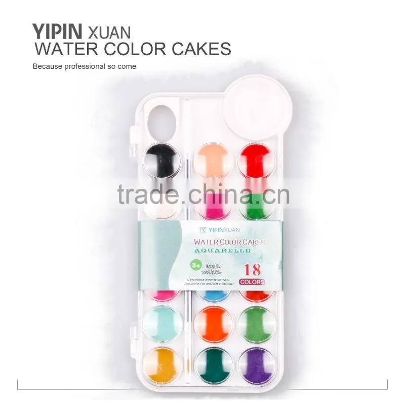 Professional 18 Colors Dry Water Color Paint Cakes With Brush