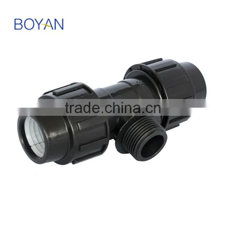 drainage products plastic pipe fitting black pp compression male tee