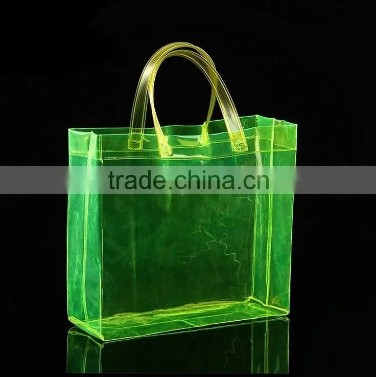 green PVC bag,open top style shopping bag ,gift bag ,Cosmetic bag ,PVC tape handle