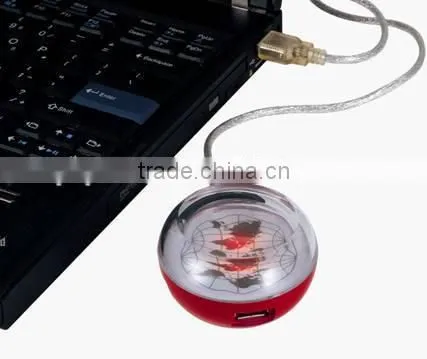 Blue LED Light 4 Ports 480 Mbps High-Speed Round USB 2.0 Hub White for Laptop PC
