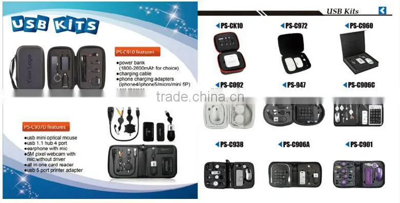 Portable Computer USB Travel Tool Kit including Laptop Mouse USB Hub Charging Cable