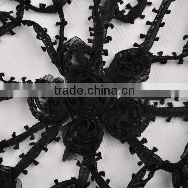 hot sale chiffon ribbon twine embroidery design for flower girl dress