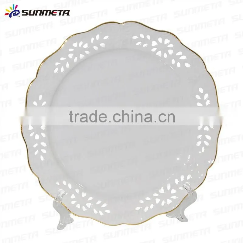 China Manufactory subimation rim golden wavy plate w
