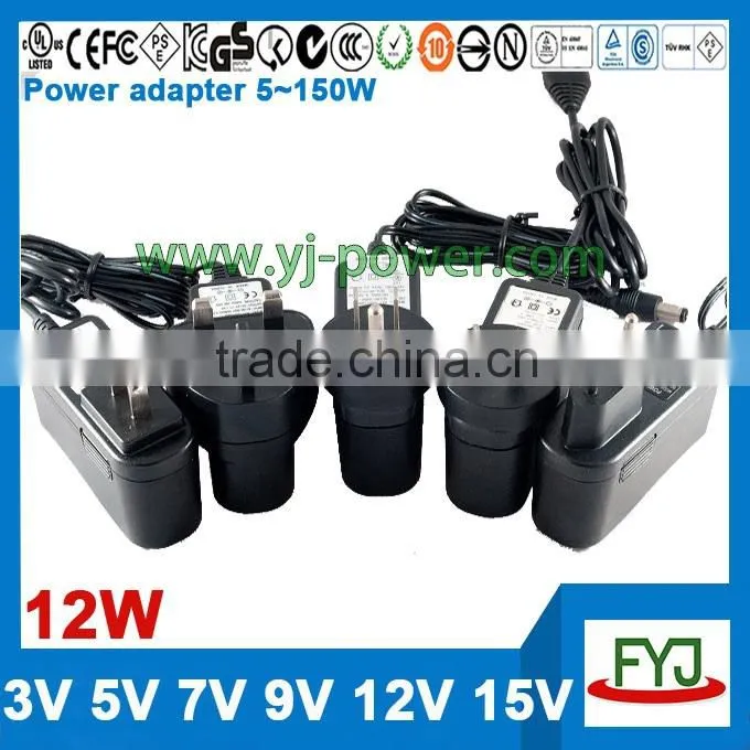 wall plug universal power adapter 9v 1a approved CCC CE UL FCC GS C-TICK PSE SAA KC BS