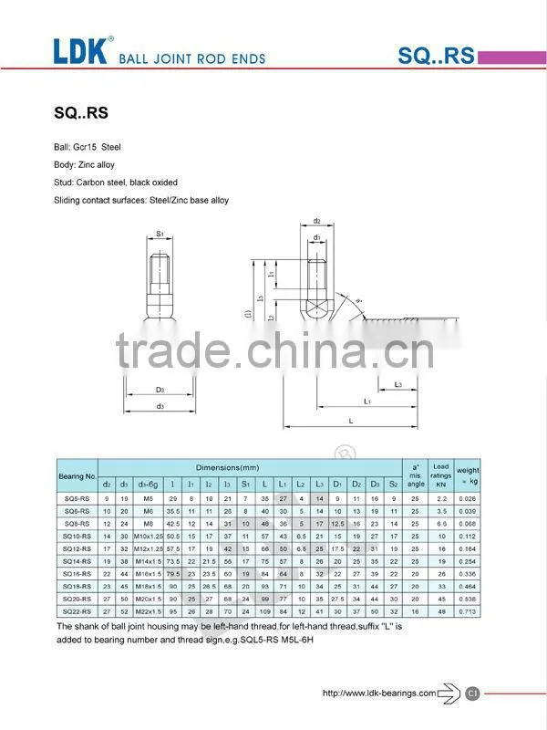 LDK ball joint rod ends SQZ5-RS joint
