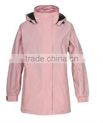 Popular pink warm rain jacket designed for lady 2013