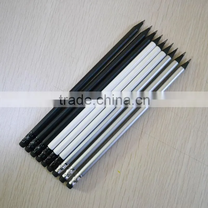 Promotion standard size round shape 2.0mm HB lead golf pencil ( black wooden pencil ) sharpened with eraser