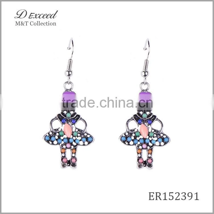 Hot New Designs Ladies Jewellery Earrings Vintage Dancing Girl Silver Plating Drop Earrings