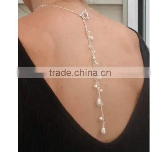 Women's wedding Ivory Pearl Wedding Back Drop Bridal Necklace