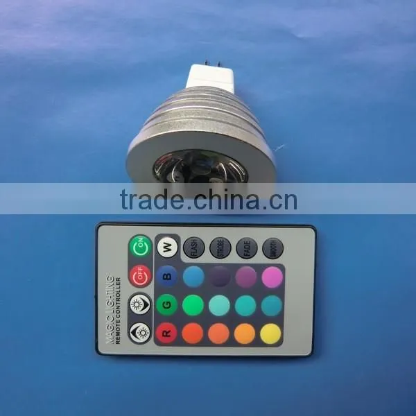 CE MR16 GU10 E27 rgb spotlight led 3W with IR remote control