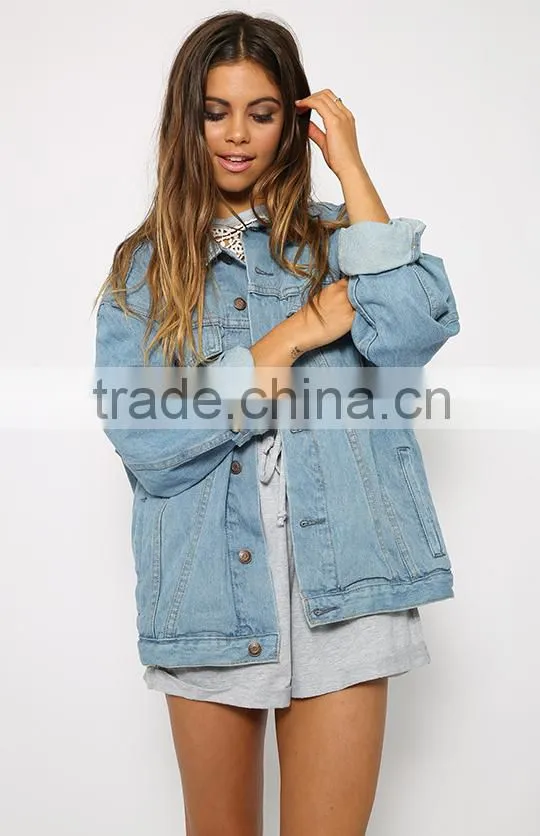 2016 custom made clothing manufacturers women's denim jacket