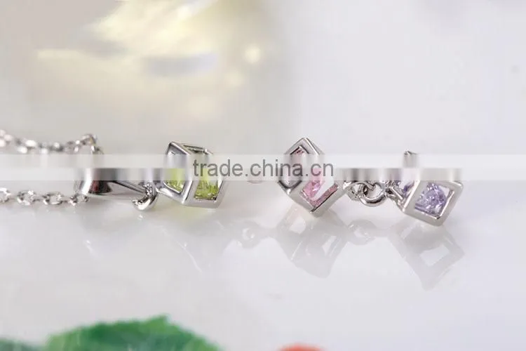 Alibaba Website China 925 Sterling Silver Tricolor CZ Cube Pendant Necklace
