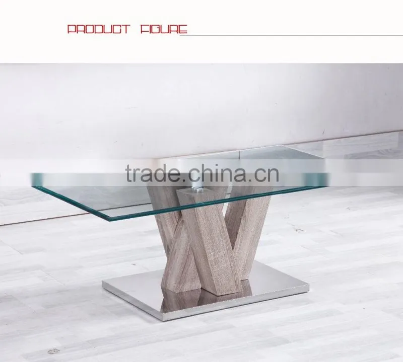 Rectangle glass top wood frame centre table