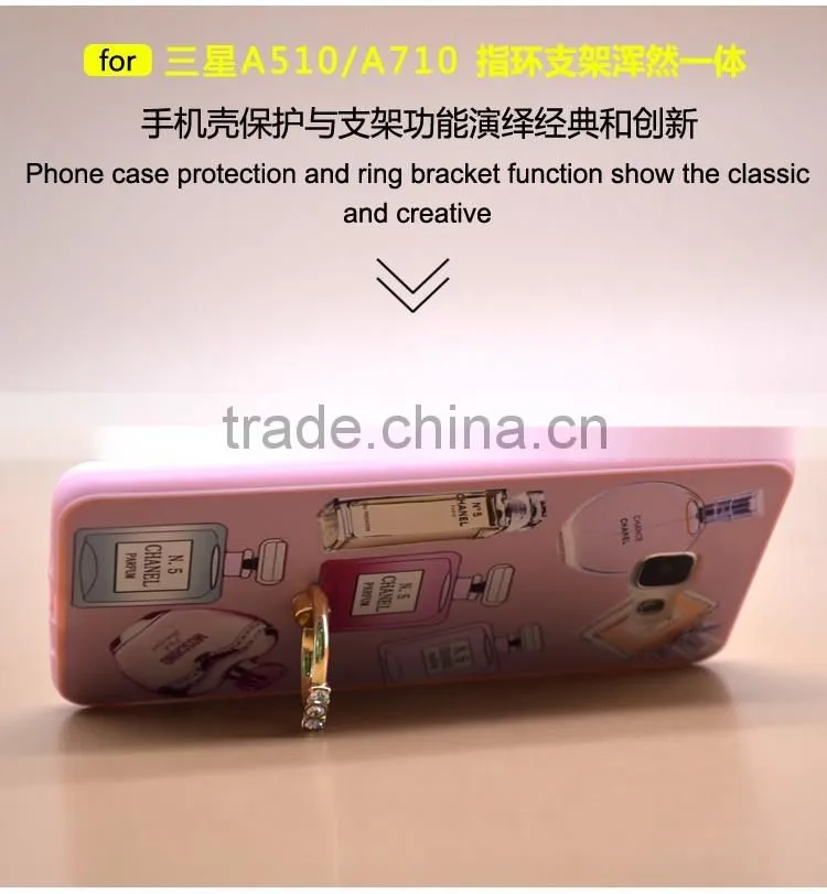 For Samsung A710 Phone Case Prefume Printing Slim TPU+PC 2-in-1 Hybrid Pattern With Ring Bracket