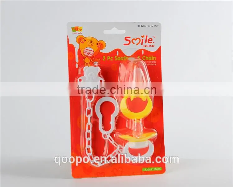 3PK High quality light wooden pacifier clip baby pacifier with plastic clips