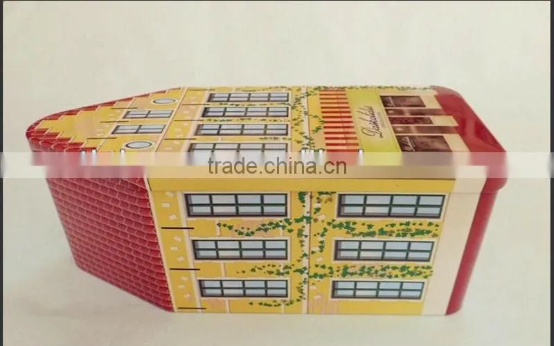 house shaped candy tin box