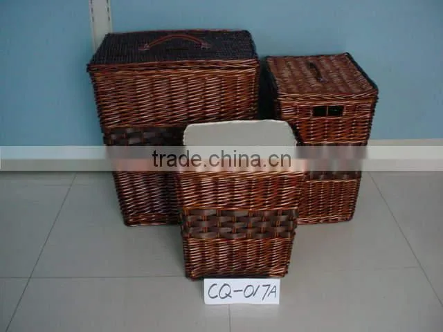 Linyi new durable handicraft willow laundry trash can baskets with fadbric