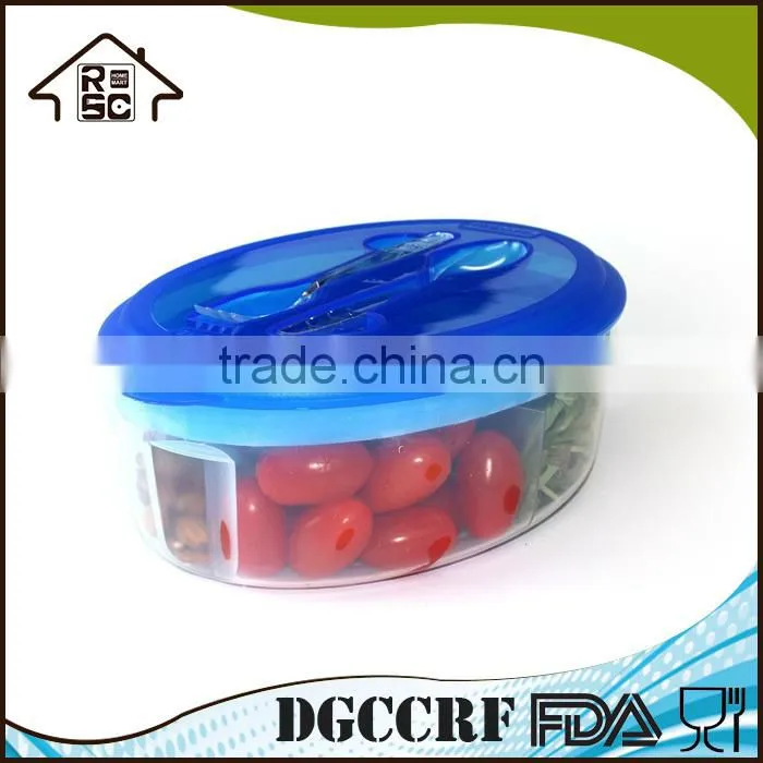 Transparent Plastic Oval Lunch Box with Cutlery Set