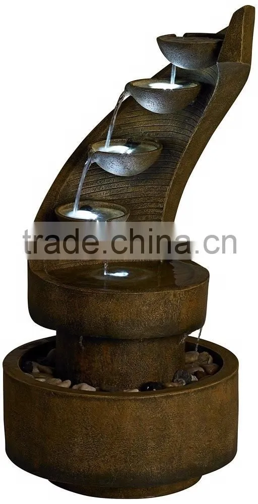 Modern Curved Cascading Zen Fountain with LED Light
