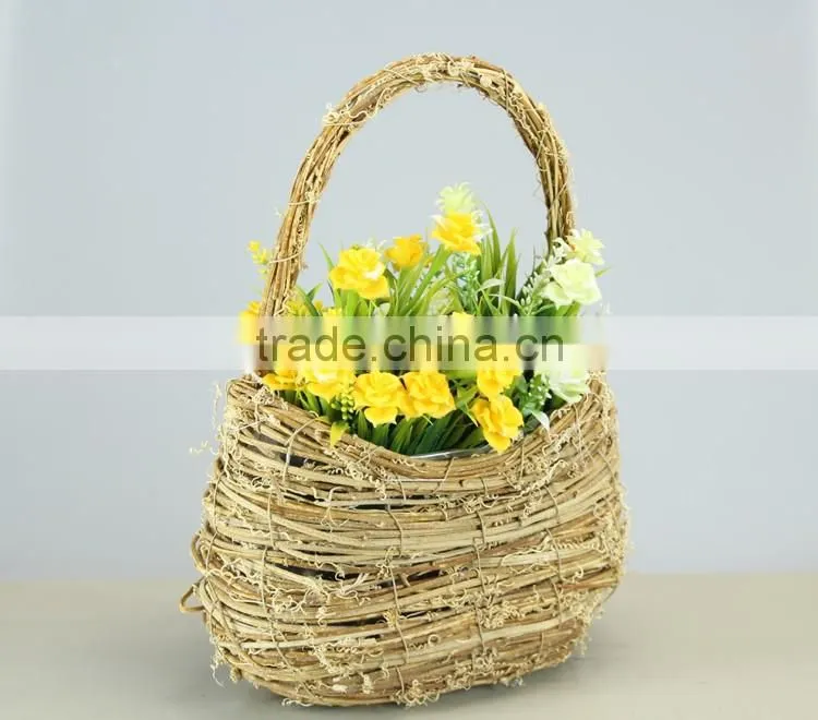 Handbag type natural plant weaving flowerpot