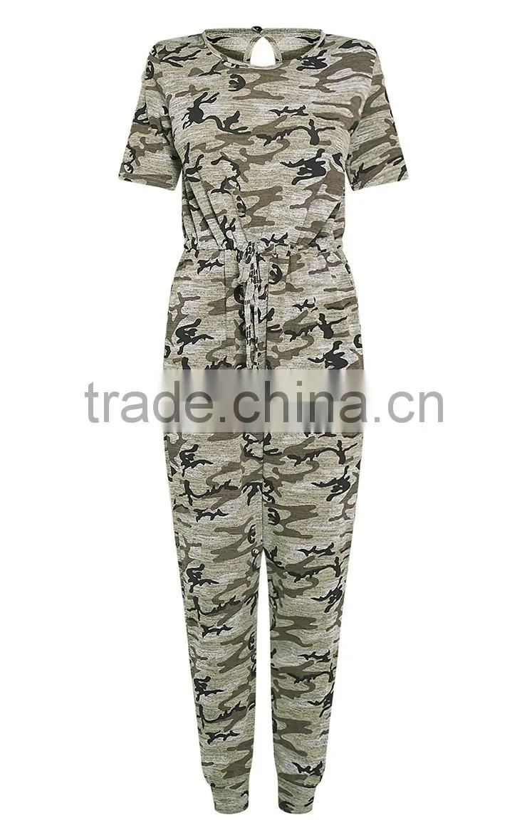 New Arrival Latest Fashion Camo Printed Bodycon Romper Sexy Fitted Short Sleeve Playsuit Casual Jumpsuit 2017