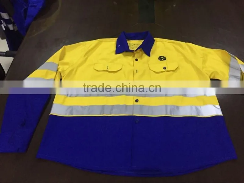 Polycotton his vis working uniform jacket pants reflective safety Coverall Workwear