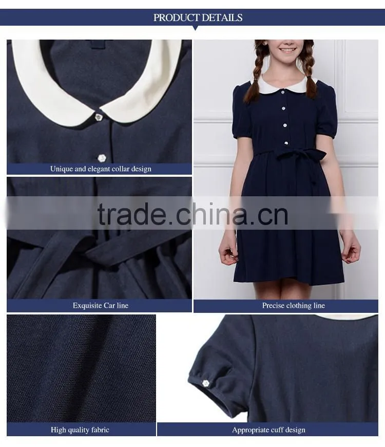 2017 new summer school children high waisted skirt student girl doll collar dress custom