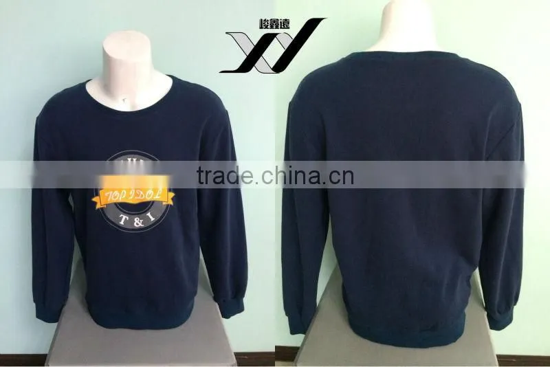 royal blue fashion new design long sleeve men hoodie sweatshirt without hood silk screen printing