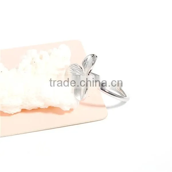 Copper Unadjustable Rings Silver Tone Leaf