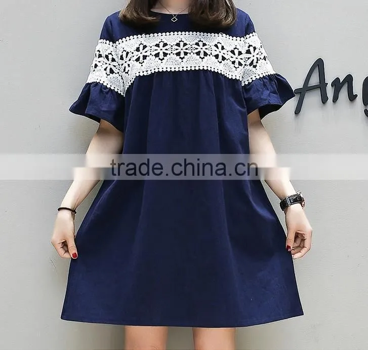 women linen dress lace short flare sleeve for women ladies apparel