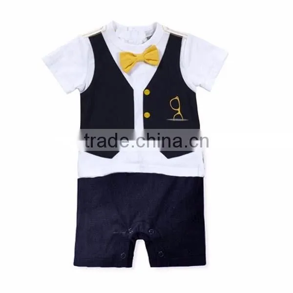 summer short sleeve flat angle baby romper with necktie