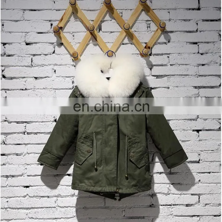 2016 Hot Sale Children Clothing Latest Korean Style Kids Coat with Raccoon Fur Hood and Rabbit Fur Lining