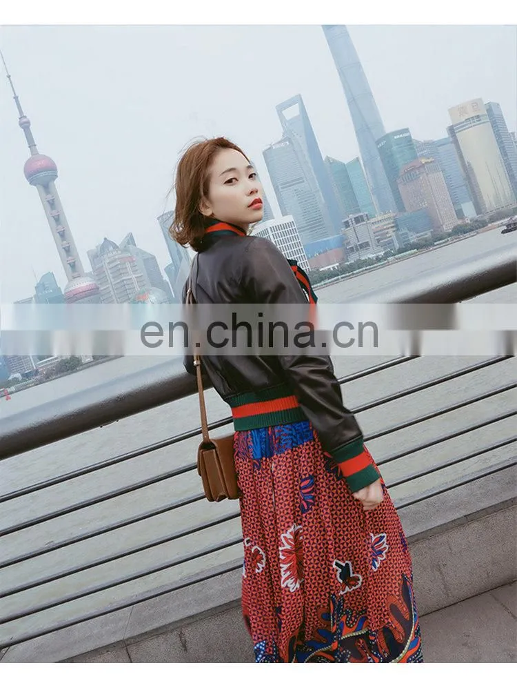 Custom Lady Real Leather Jacket With Ribbon Ribbon Leather Jacket Motorcycle