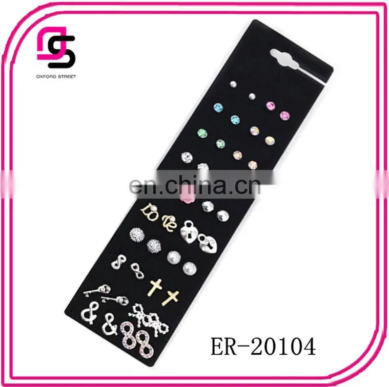 20 Pairs On a Card Post Top Earring Set With Pearl Rose Stones And Crystal
