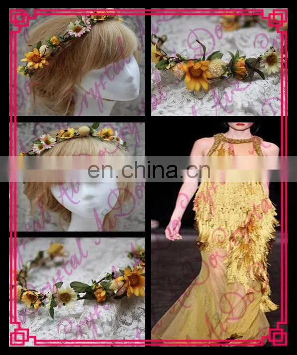 Aidocrystal sunflower flower crown bridal tiara wedding hair accessories, flower girl hair accessory