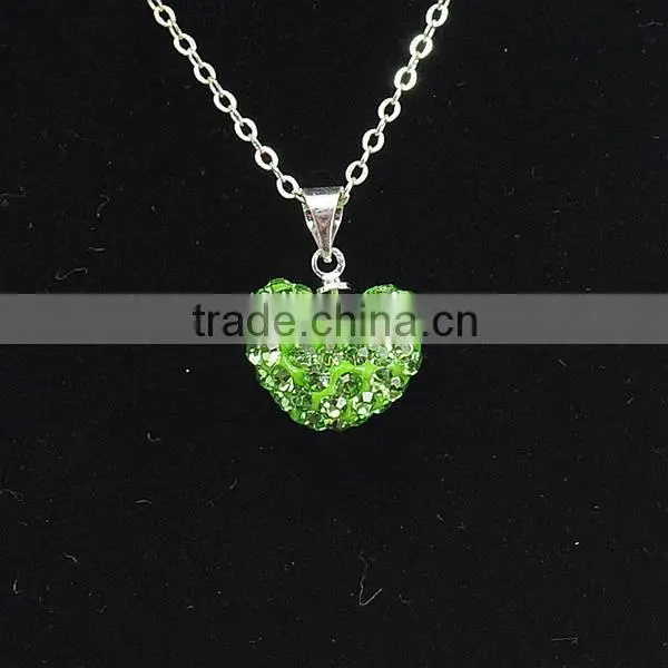 Low price Shamballa Necklace Wholesale Heart Shape New Arrival Crystal Clay Shamballa With Silver Chains Necklace